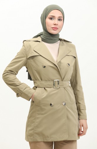 Jamila Yazlık Astarsız Gabardin Kumaş Kısa Kadın Trençkot Olive