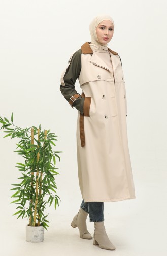 Driekleurige Lange Seizoensgevoerde Trenchcoatpet Beige 6828.BEJ