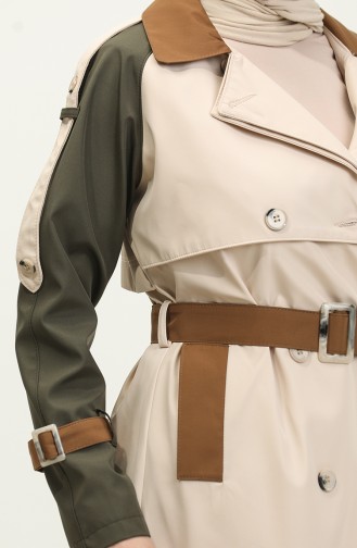 Dreifarbiger Langer Saisonaler Gefütterter Trenchcoat Mit Mütze In Beige 6828.BEJ