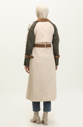 Dreifarbiger Langer Saisonaler Gefütterter Trenchcoat Mit Mütze In Beige 6828.BEJ