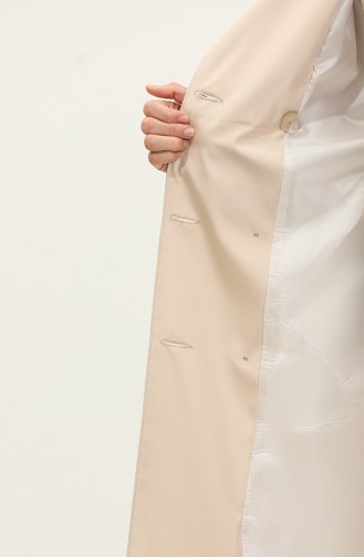 Dreifarbiger Langer Saisonaler Gefütterter Trenchcoat Mit Mütze In Beige 6828.BEJ