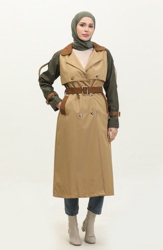 Three Color Long Seasonal Lined Trench Coat Camel 6828.Kamel