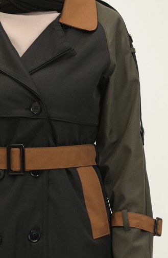Tri-Colored Long Seasonal Lined Trench Coat Black 6828.SİYAH