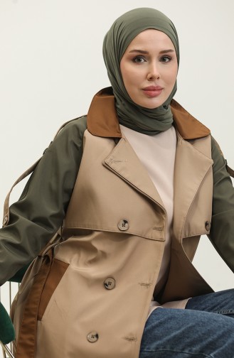 Trench-coat Long Doublé Saisonnier Trois Couleurs En Vison 6828.VİZON