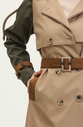 Dreifarbiger Langer Saisonaler Gefütterter Trenchcoat Mit Mütze In Nerz 6828.VİZON