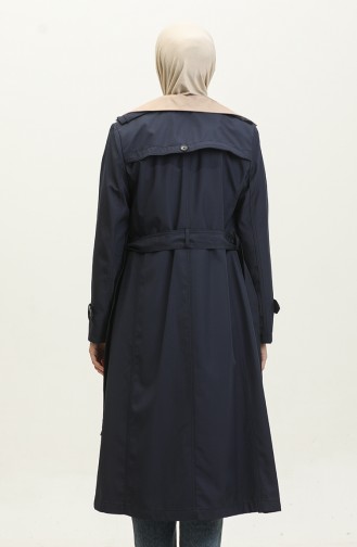 1 معطف عالي الجودة من قماش بونديت ذو لون مزدوج مبطن موسمي للنساء باللون الأزرق الداكن 6864.LACİVERT