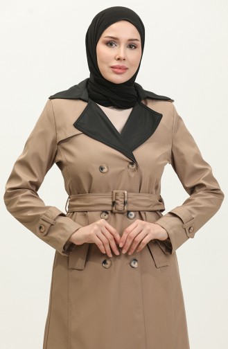 1 Qualité Bondit Tissu Double Couleur Doublé Saisonnier Trench Femme Vison 6864.VİZON