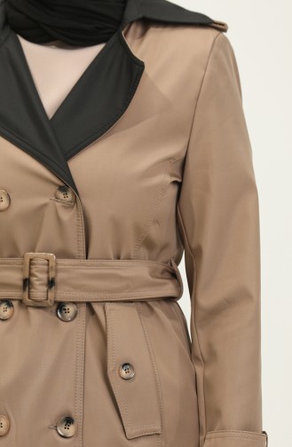 1 Hochwertiger Zweifarbig Gefütterter Saisonaler Damen-Trenchcoat Aus Bondit-Stoff In Nerz 6864.VİZON