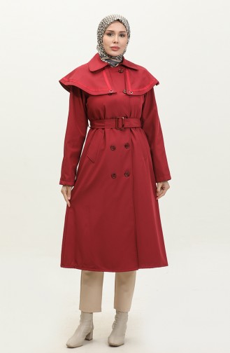 Jamila Cape Lined Women`s Trench Coat Claret Red 6907.Bordo