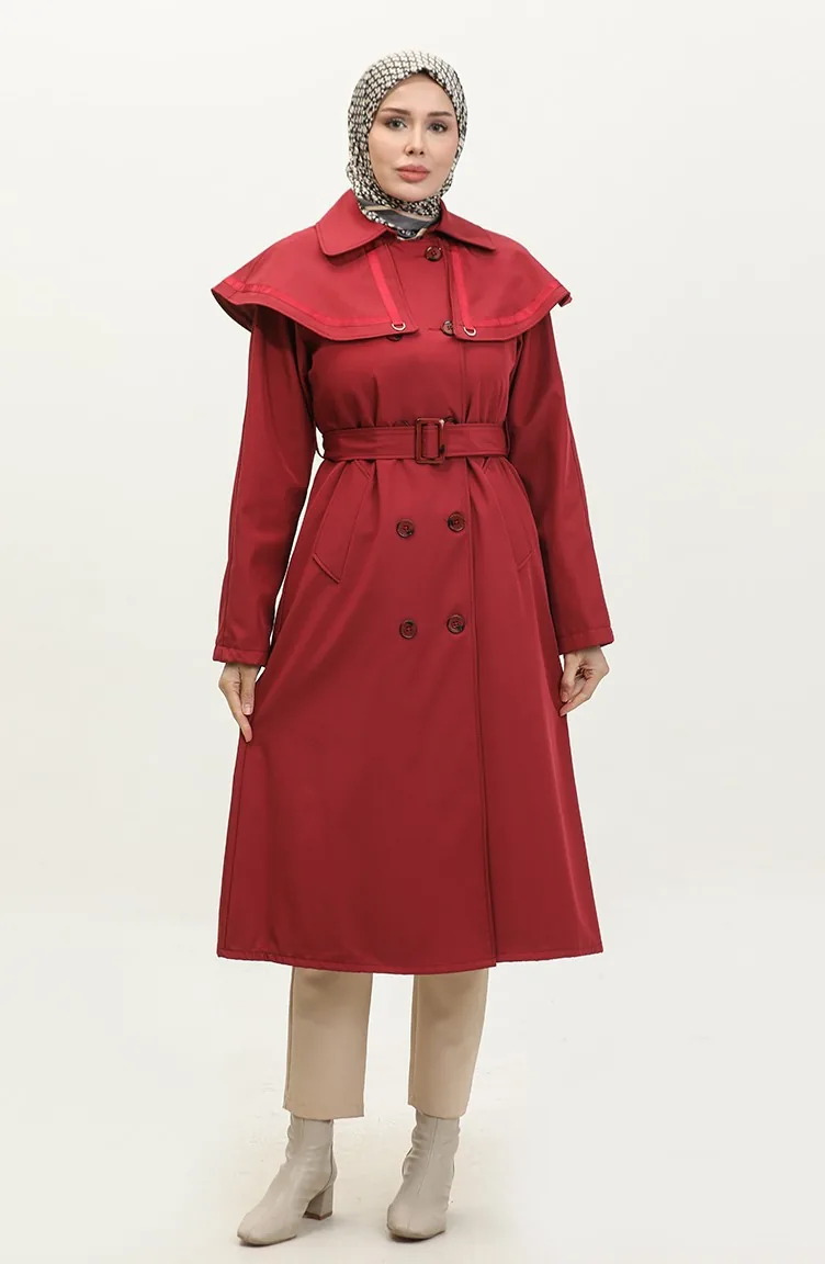 Jamila Trench Femme Doublé Cape Rouge Claret 6907.Bordo