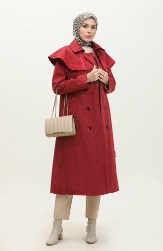 Jamila Cape Gefütterter Damen-Trenchcoat In Weinrot 6907.Bordo