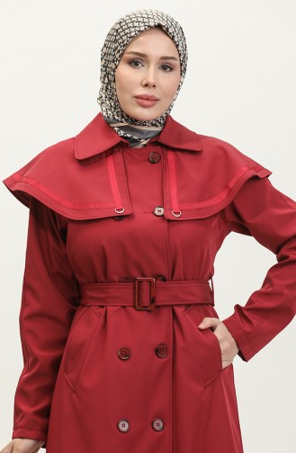 Jamila Cape Gefütterter Damen-Trenchcoat In Weinrot 6907.Bordo