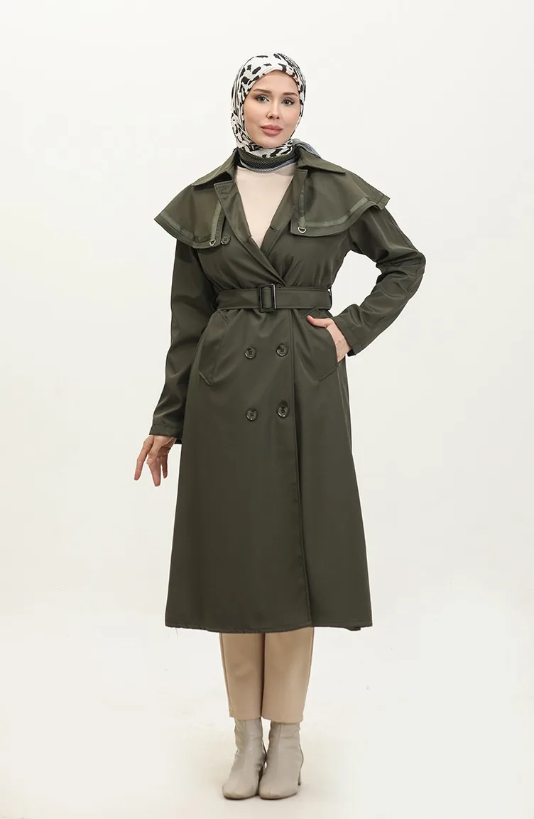 Jamila Trench Femme Doublé Cape Kaki 6907.HAKİ