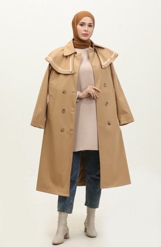 Jamila Cape Gefütterter Damen-Trenchcoat Kamel 6907.kamel