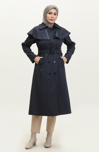 Jamila Cape Lined Women`s Trench Coat Navy Blue 6907.Lacivert