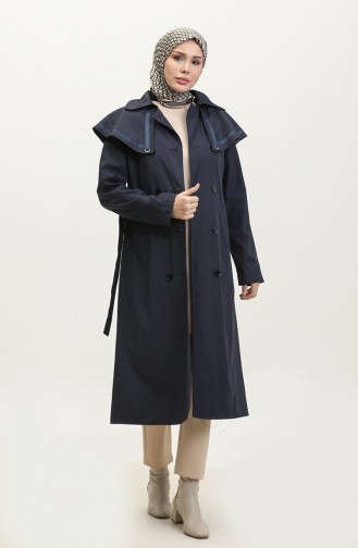 Jamila Cape Gefütterter Damen-Trenchcoat Marineblau 6907.Lacivert