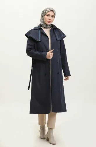 Jamila Cape Gefütterter Damen-Trenchcoat Marineblau 6907.Lacivert