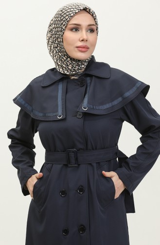 Jamila Cape Gefütterter Damen-Trenchcoat Marineblau 6907.Lacivert