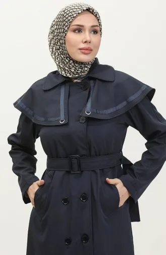 Jamila Cape Gefütterter Damen-Trenchcoat Marineblau 6907.Lacivert