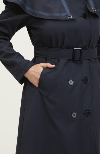 Jamila Cape Lined Women`s Trench Coat Navy Blue 6907.Lacivert