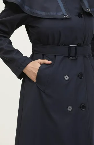 Jamila Cape Gefütterter Damen-Trenchcoat Marineblau 6907.Lacivert