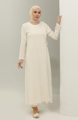 Şile Cloth Embroidered Abaya 0096-05 Cream 0096-05