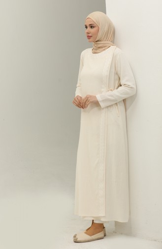 Şile Tuch Bestickt Abaya 0096-05 Creme 0096-05