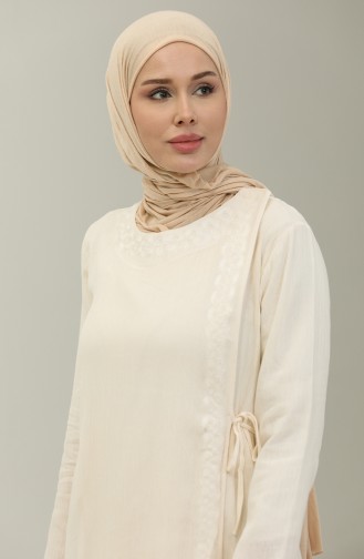 Abaya Brodée Tissu Şile 0096-05 Crème 0096-05