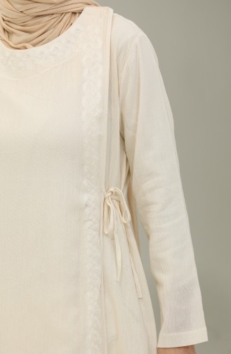 Abaya Brodée Tissu Şile 0096-05 Crème 0096-05