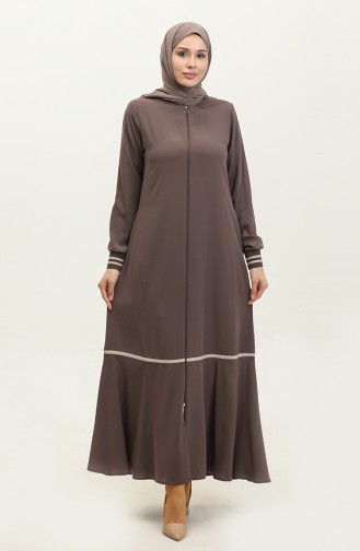 Zippered Abaya 5043-07 Milk Coffee 5043-07