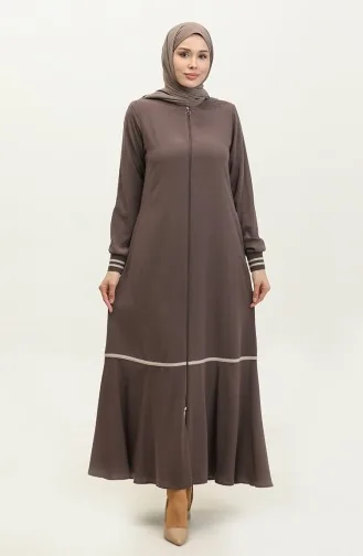 Zippered Abaya 5043-07 Milk Coffee 5043-07