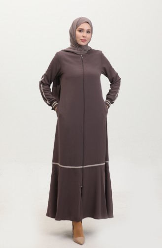 Zippered Abaya 5043-07 Milk Coffee 5043-07