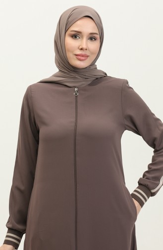 Zippered Abaya 5043-07 Milk Coffee 5043-07