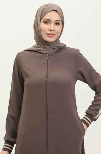 Zippered Abaya 5043-07 Milk Coffee 5043-07