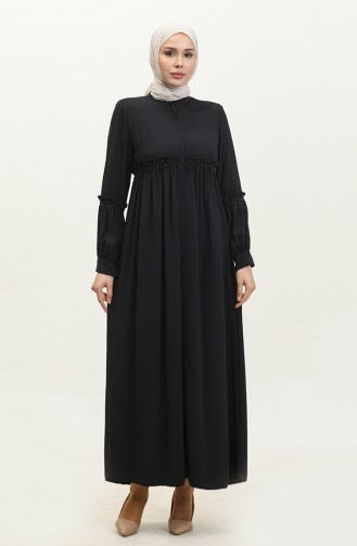 Jamila Pearled Summer Abaya Navy Blue 5928.LACİVERT