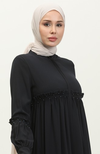 Jamila Pearled Summer Abaya Navy Blue 5928.LACİVERT