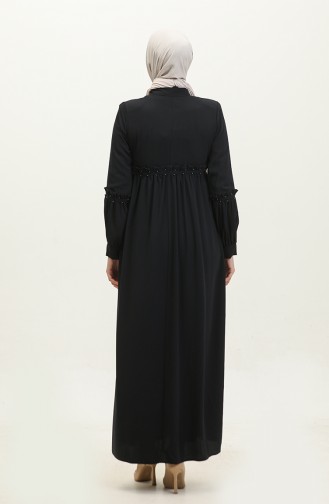 Jamila Pearled Summer Abaya Navy Blue 5928.LACİVERT