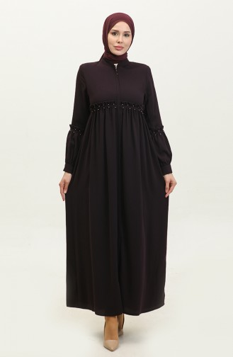 Jamila Summer Abaya Avec Perles Prune 5928.MÜRDÜM