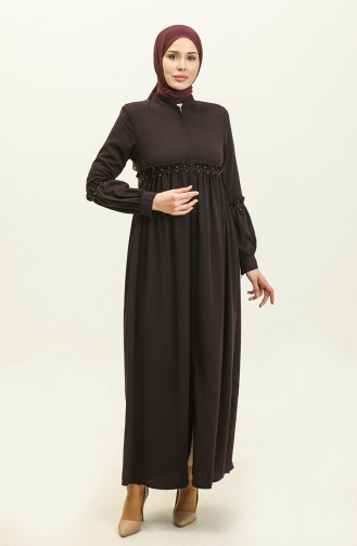 Jamila Summer Abaya Avec Perles Prune 5928.MÜRDÜM