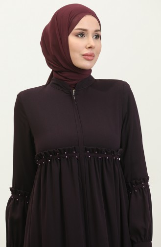 Jamila Summer Abaya Avec Perles Prune 5928.MÜRDÜM