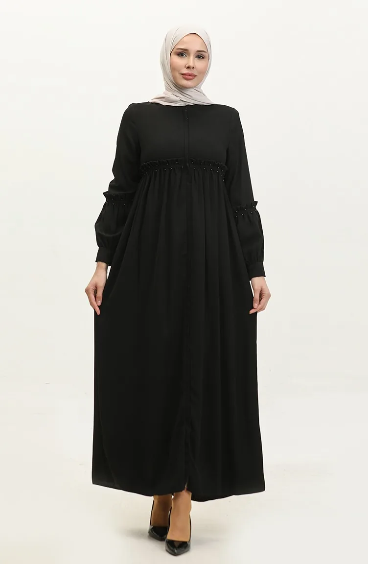 Jamila Abaya D`été Perlée Noir 5928.SİYAH