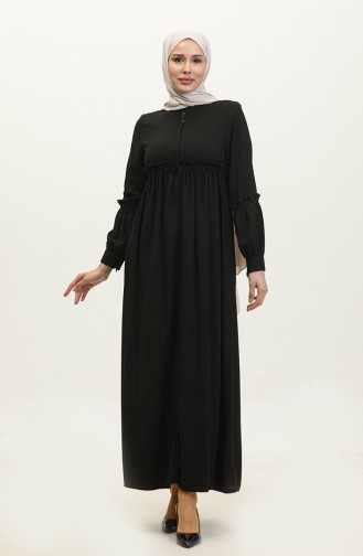 Jamila Pearled Summer Abaya Black 5928.SİYAH