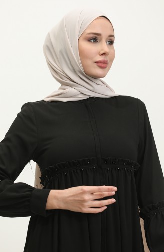 Jamila Pearled Summer Abaya Schwarz 5928.SİYAH