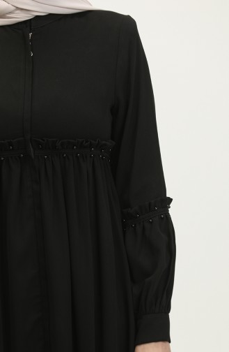 Jamila Pearled Summer Abaya Black 5928.SİYAH