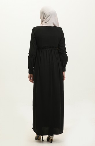 Jamila Pearled Summer Abaya Schwarz 5928.SİYAH