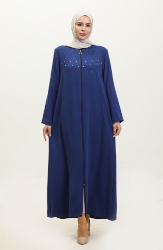 Jamila Jacquard Blumenmuster Sommer Damen Abaya Indigo 6049.İndigo