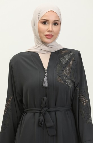 Bestickte Stoned Summer Abaya Abaya Anthrazit 7844.Antrasit