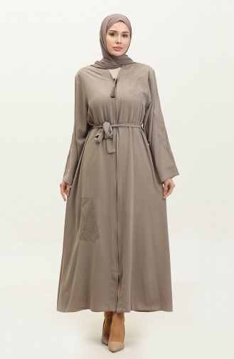 Abaya D`été Brodée Stoned Abaya Beige 7844.Bej