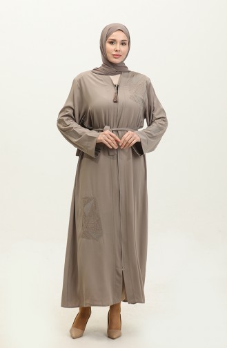 Embroidered Stoned Summer Abaya Abaya Beige 7844.Bej