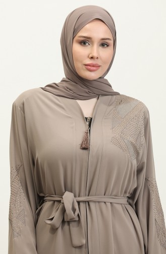 Abaya D`été Brodée Stoned Abaya Beige 7844.Bej